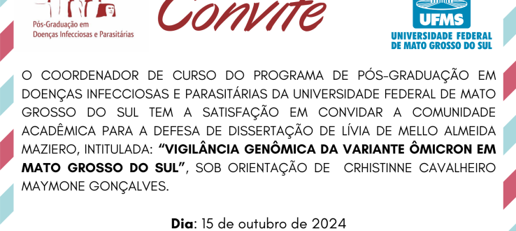 CONVITE: Defesa de Dissertação de Lívia de Mello Almeida Maziero (15/10)